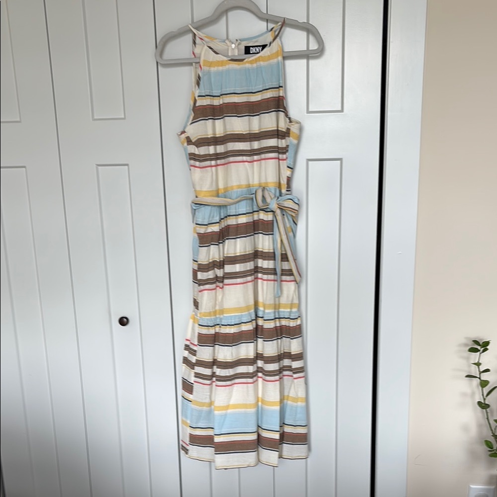 DKNY Blue and Brown Sleeveless Halter Maxi Dress